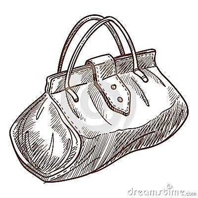 Retro bag or valise isolated object sketch handbag Vector Illustration