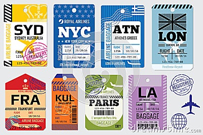 Retro baggage tags and travel vector stock Vector Illustration