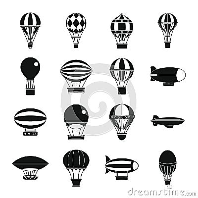 Retro balloons aircraft icons set, simple style Vector Illustration