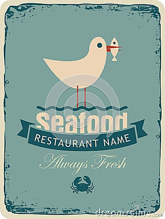 Retro banner for a seafood restaurant Vector Illustration