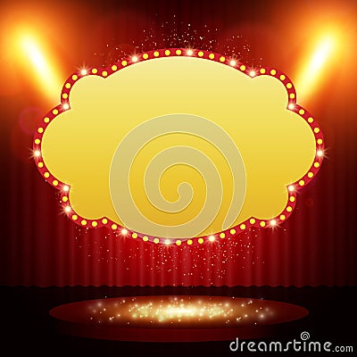 Retro banner on stage with spotlight effect background Cartoon Illustration