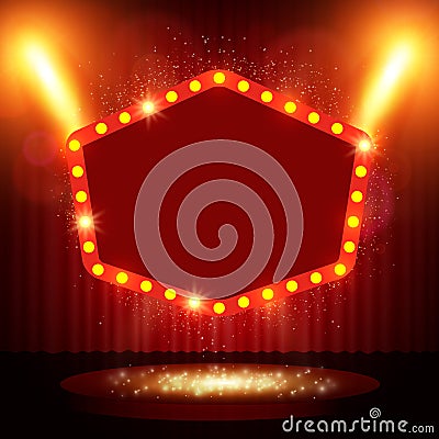 Retro banner on stage with spotlight effect background Cartoon Illustration