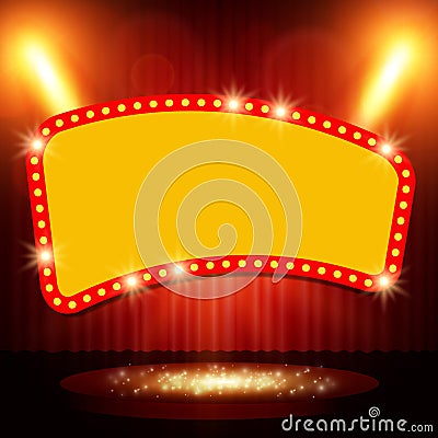 Retro banner on stage with spotlight effect background Cartoon Illustration