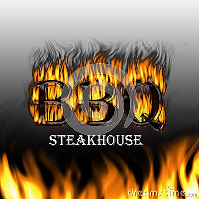retro barbecue 3d grilled BBQ logo, fire grill food and restaurant icon, 3d fire icon Stock Photo