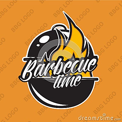 Retro barbecue logo design with fire. Vector illustration. Vector Illustration