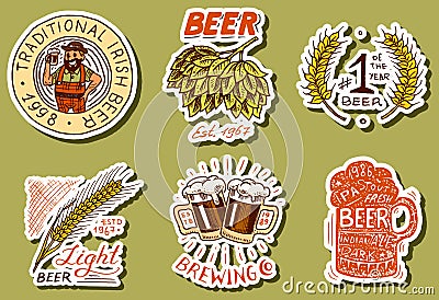 Retro Bavarian beer stickers. Alcoholic Label with calligraphic elements. Vintage American frame for poster banner Vector Illustration