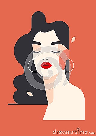 Retro beauty woman abstract artwork pastel color pop art geometric lady figure poster vector flat Vector Illustration