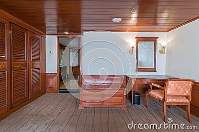 Retro bedroom model with desk, chair and a wooden armoire Stock Photo