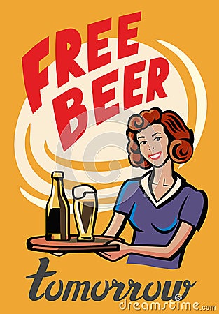 Retro Beer Girl Vector Illustration