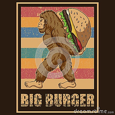 Retro Bigfoot Burger Vector illustration Vector Illustration