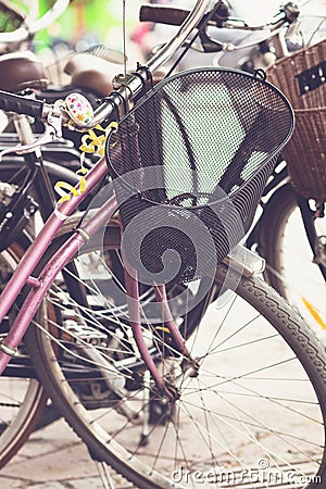 Retro bike parked on the street in Stockholm Stock Photo