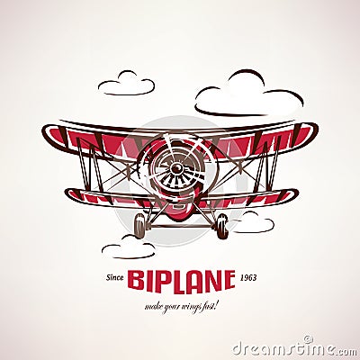 Retro biplane, vintage airplane vector symbol Vector Illustration