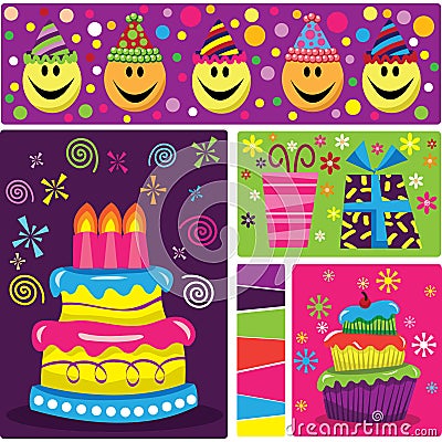 Retro Birthday Celebration Collection Vector Illustration