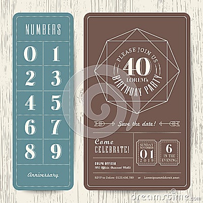 Retro birthday party invitation card with editable numbers Vector Illustration