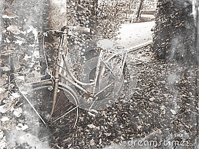 Retro Black & White Old Time Travel Peddle Bike Stock Photo