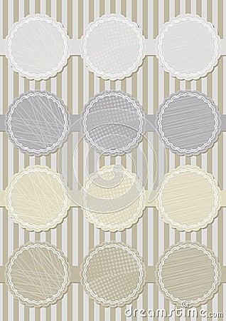 Retro blue and beige round sticker set Vector Illustration