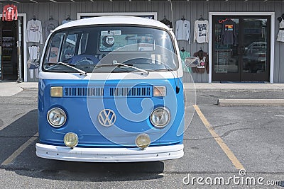 A retro blue mini bus in Dewey Beach Delaware. Editorial Stock Photo