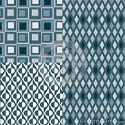 3 Retro BLUE Patterns Vector Stock Photo