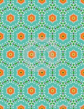 Retro bold floral circles seamless pattern. All over print vector background. Summer quilt block fashion style. Trendy vintage Stock Photo