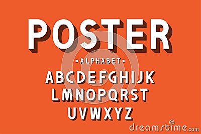 Retro bold font and alphabet. Strong letters with long shadows in retro style. Vintage typography Vector Illustration