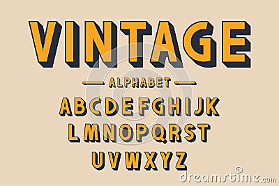 Retro bold font and alphabet. Strong letters with long shadows in vintage style. Retro typography Vector Illustration