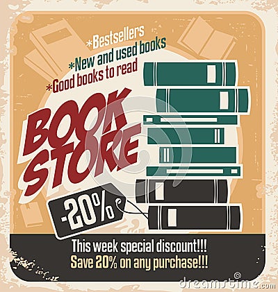 Retro bookstore poster design Vector Illustration