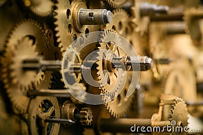 Retro brass gears and cogs Stock Photo