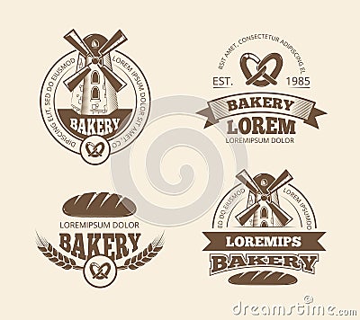Retro bread bakery old style logos labels badges emblems Vector Illustration