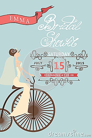 Retro Bridal shower invitation.Bride and retro Vector Illustration