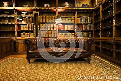 Retro brown leather couch Stock Photo