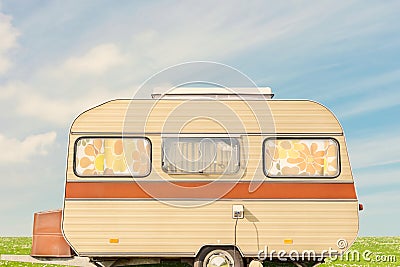 Retro brown striped seventies caravan Stock Photo