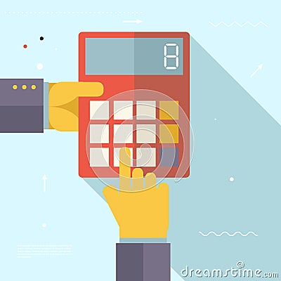 Retro Business Hands with Calculator Financial Vector Illustration