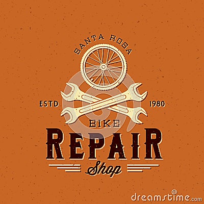 Retro Bycicle Repair Vector Label or Logo Template Vector Illustration