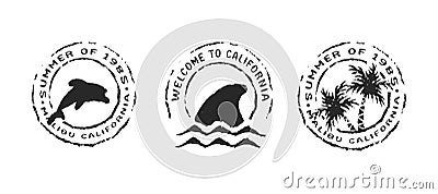 Retro california beach label stamp set for summer Vector Illustration