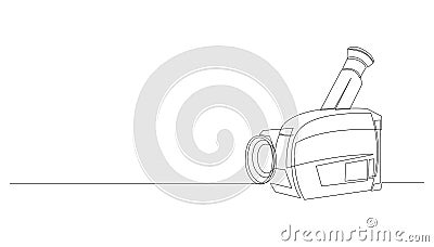 Retro camcorder one continuous line drawing. Cassette tape video camera recorder drawn by single line. Minimal art style Vector Illustration