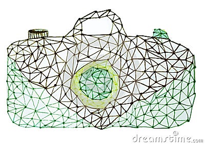 Retro green analog camera hand drawn illustration. Geometric Vector Camera illustration Stock Photo
