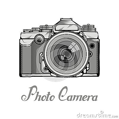 Retro Camera logo. Vintage Photocamera. Vector Illustration