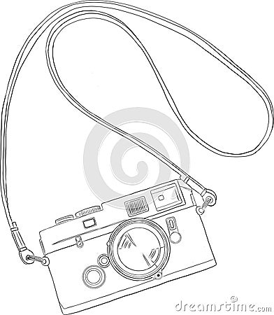 Retro camera in a sketch style. Vector Illustration