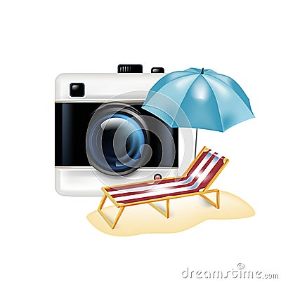 Retro camera and vacation icon isolated Vector Illustration