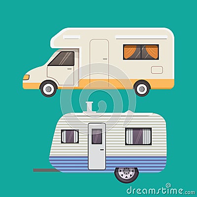 Retro camper trailer collection. car trailers caravan. tourism. Vector Illustration