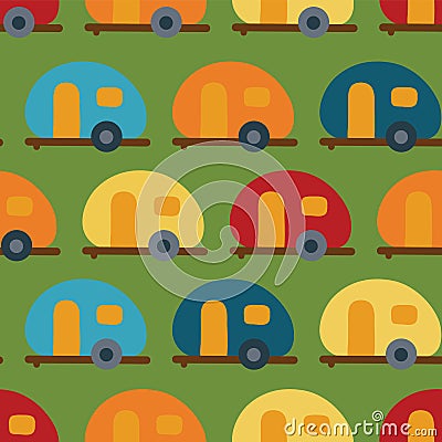 Retro Camper van seamless vector pattern. Caravans Vector Illustration