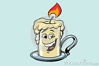 Retro candle cute smiley face character Vector Illustration