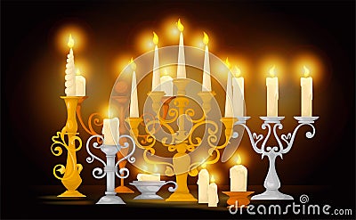 Retro Candle Holders Composition Vector Illustration