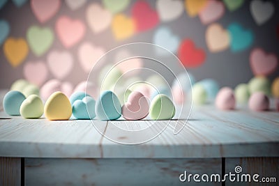 Retro candy heart background in pastel colors. Generative AI Stock Photo