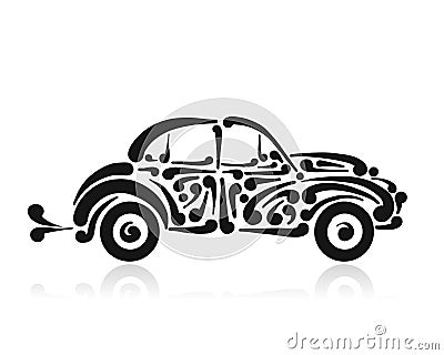 Retro car, abstract painted silhouette for your design Vector Illustration