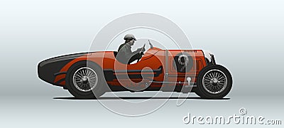 Retro sport car with driver, view from side. Vector Illustration