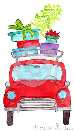 Retro car with Christmas gifts Stock Photo
