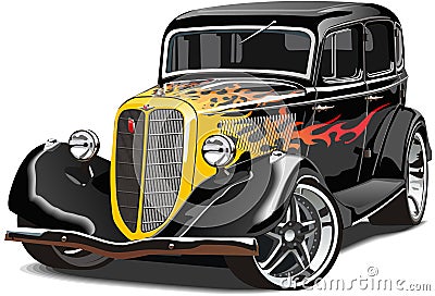 Retro car GAZ-M1 hotrod Cartoon Illustration