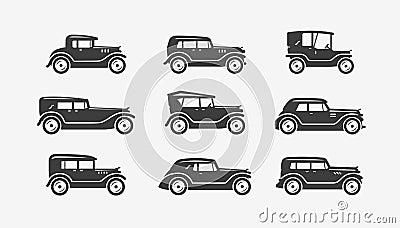 Retro cars icon set. Transport, transportation symbol. Vector illustration Vector Illustration