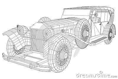 Retro car illustration vector. Vintage car Wire-frame line isolated. Vector rendering of 3d Vector Illustration